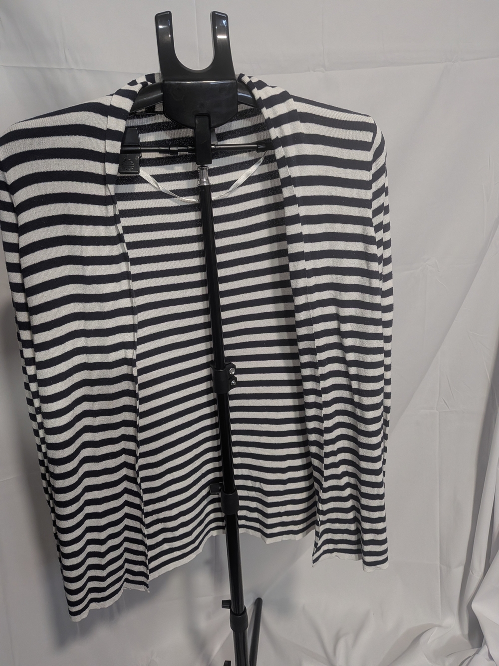 Banana Republic Navy and White Striped Open-Front Cardigan